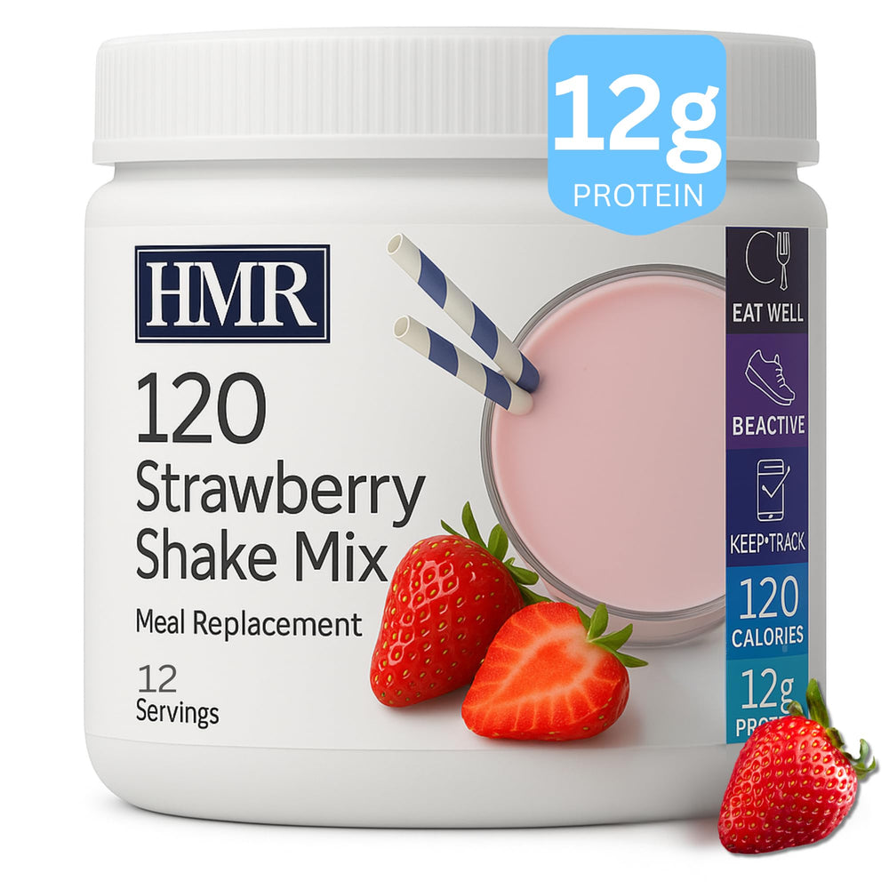 HMR batido de fresa en mesa de desayuno estilo de vida saludable