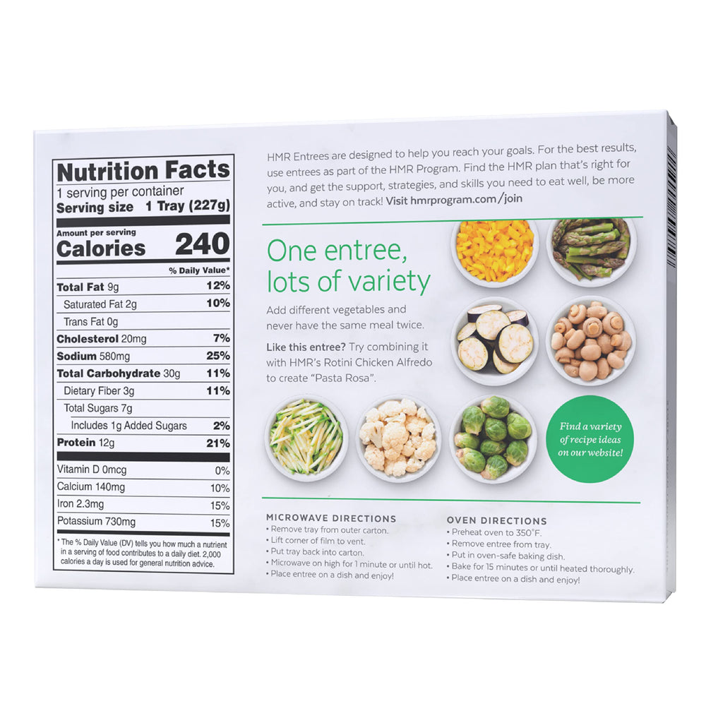 HMR etiqueta nutricional mostrando proteínas y calorías por porción