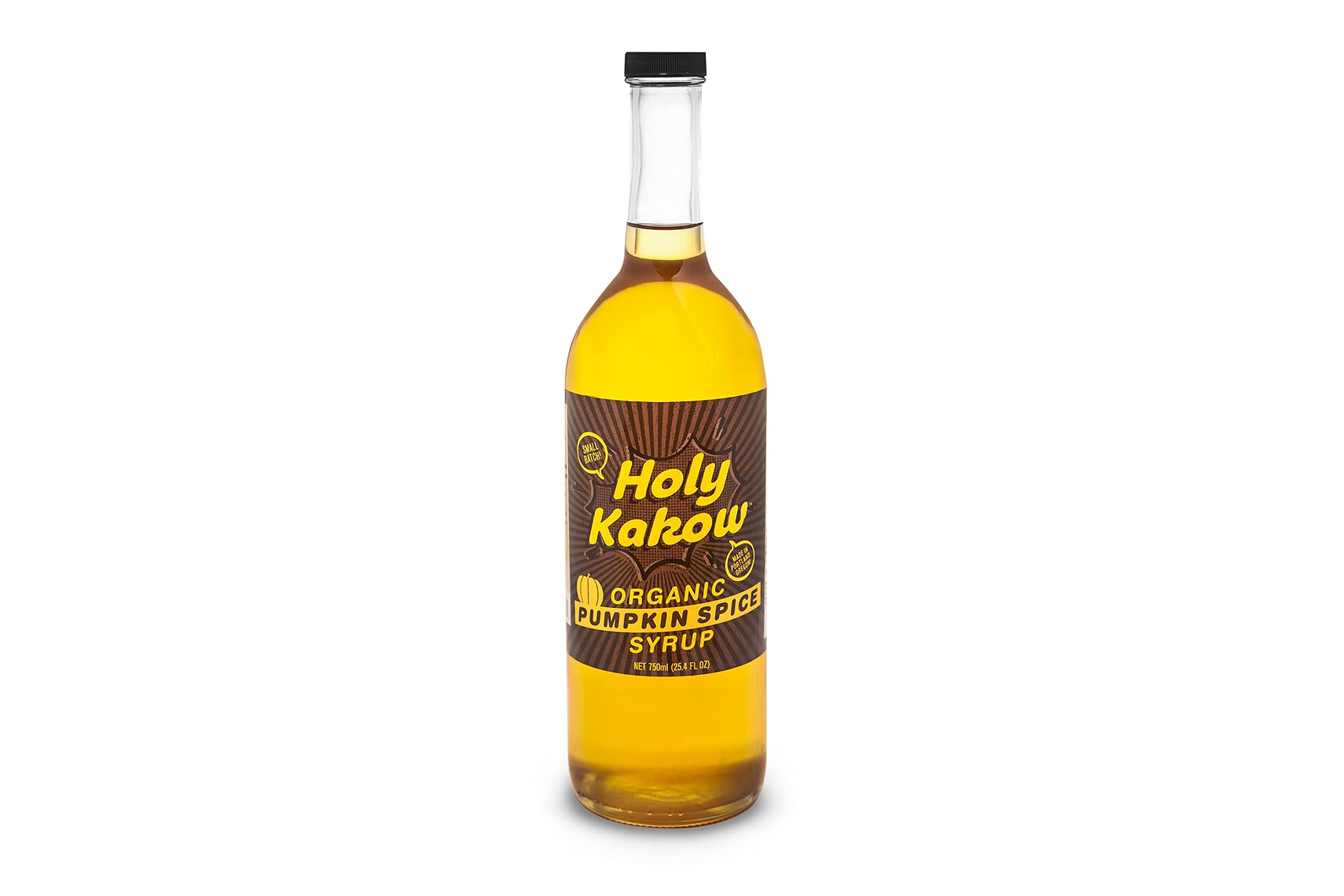 Holy Kakow botella frontal Pumpkin Spice mostrando diseño y capacidad 750 ml, ideal para cafeterías