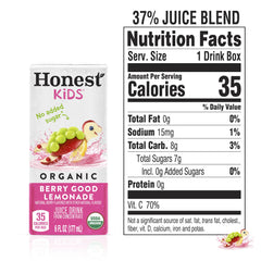 Honest Kids detalle de caja que destaca ingredientes naturales