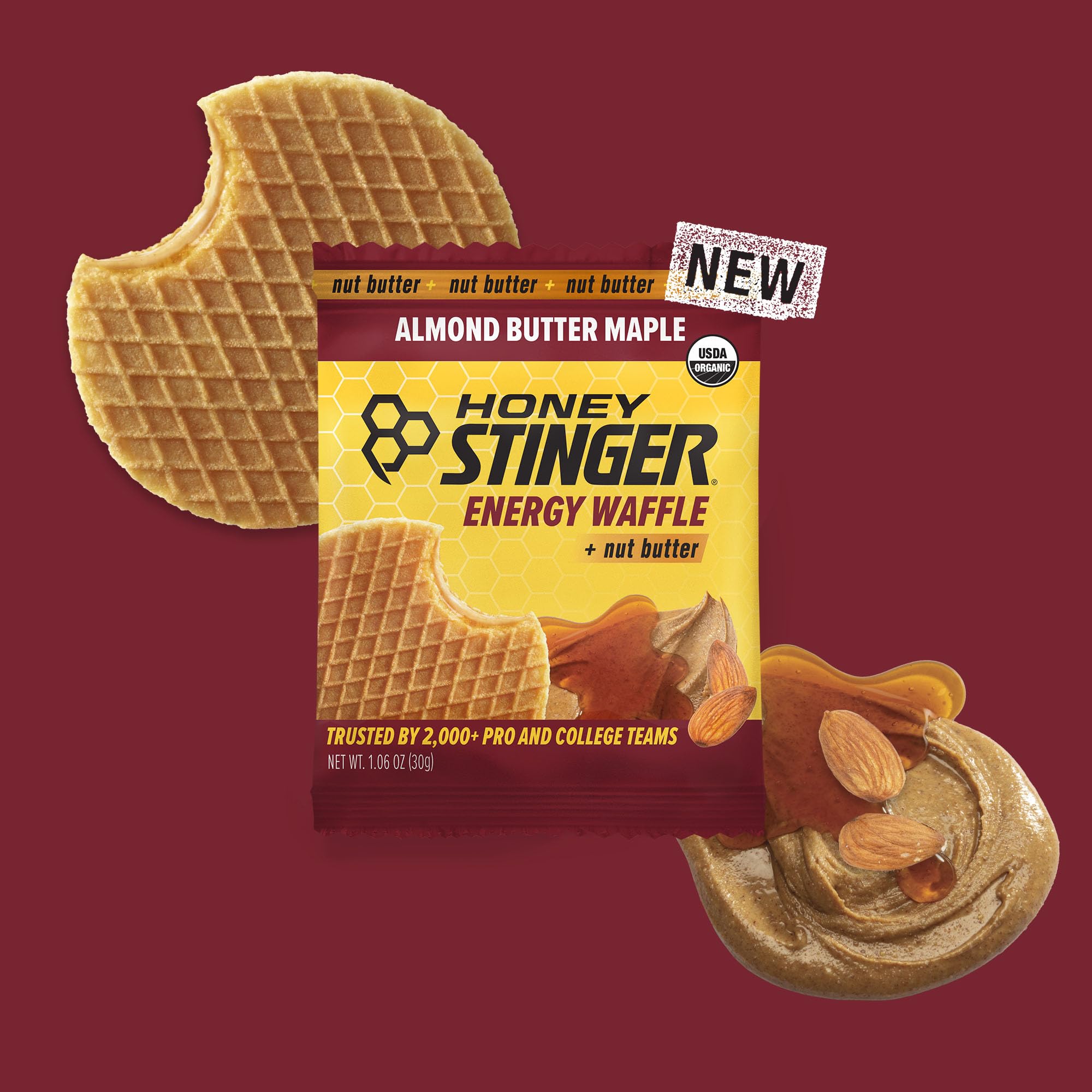 Honey Stinger waffle junto a una regla para comparar tamaño y porción práctica