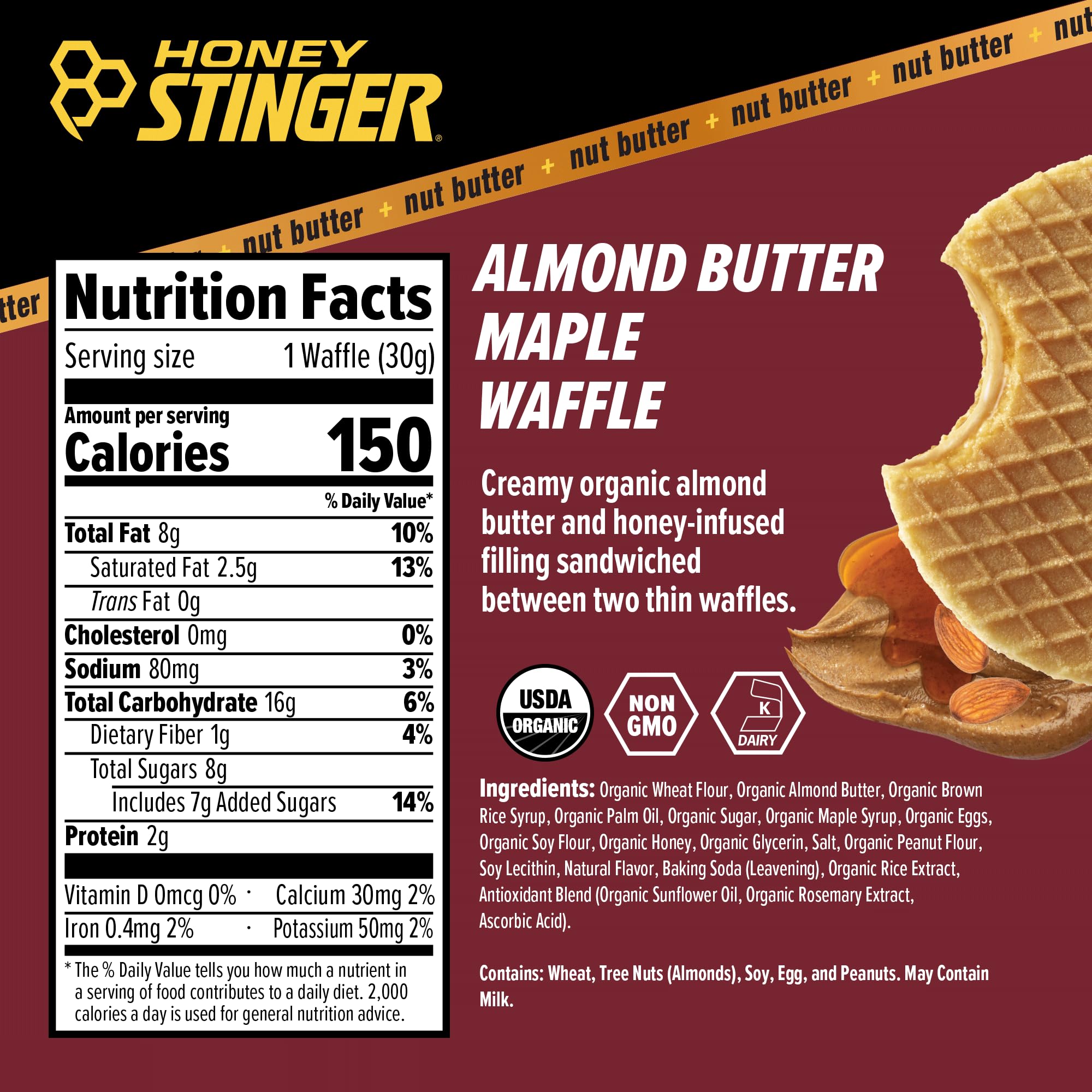 Honey Stinger waffle en mano listo para comer durante entrenamiento, aporta energía rápida