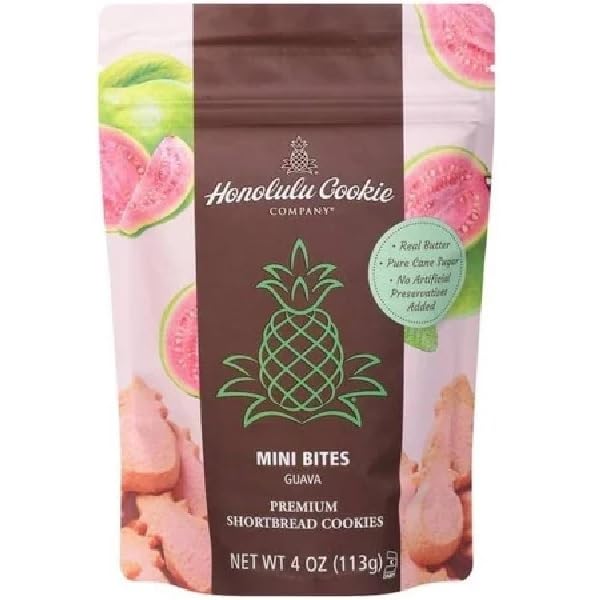 Honolulu Cookie frente del empaque de guayaba mostrando porción y presentación