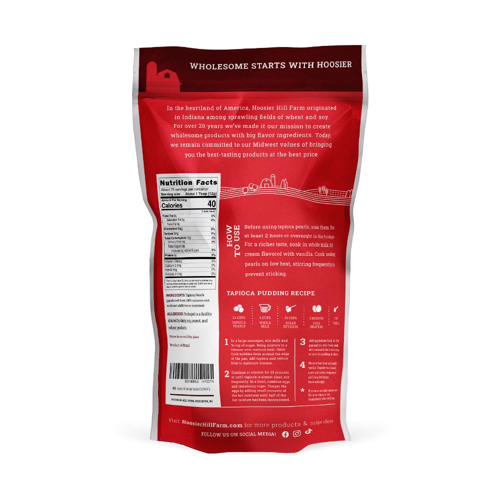 Hoosier Hill Farm etiqueta del paquete con información nutricional y advertencias de alérgenos