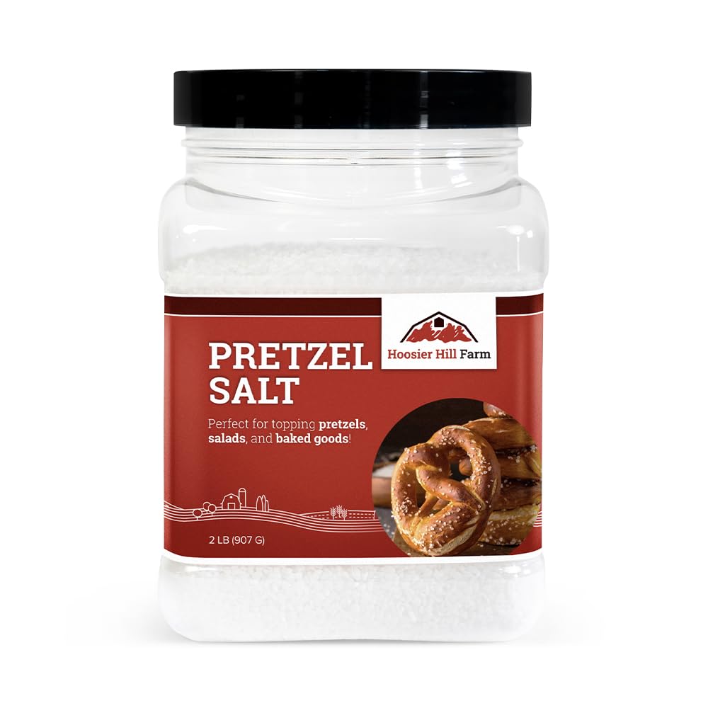 Hoosier Hill Farm empaque frontal mostrando sal gruesa y claridad de marca
