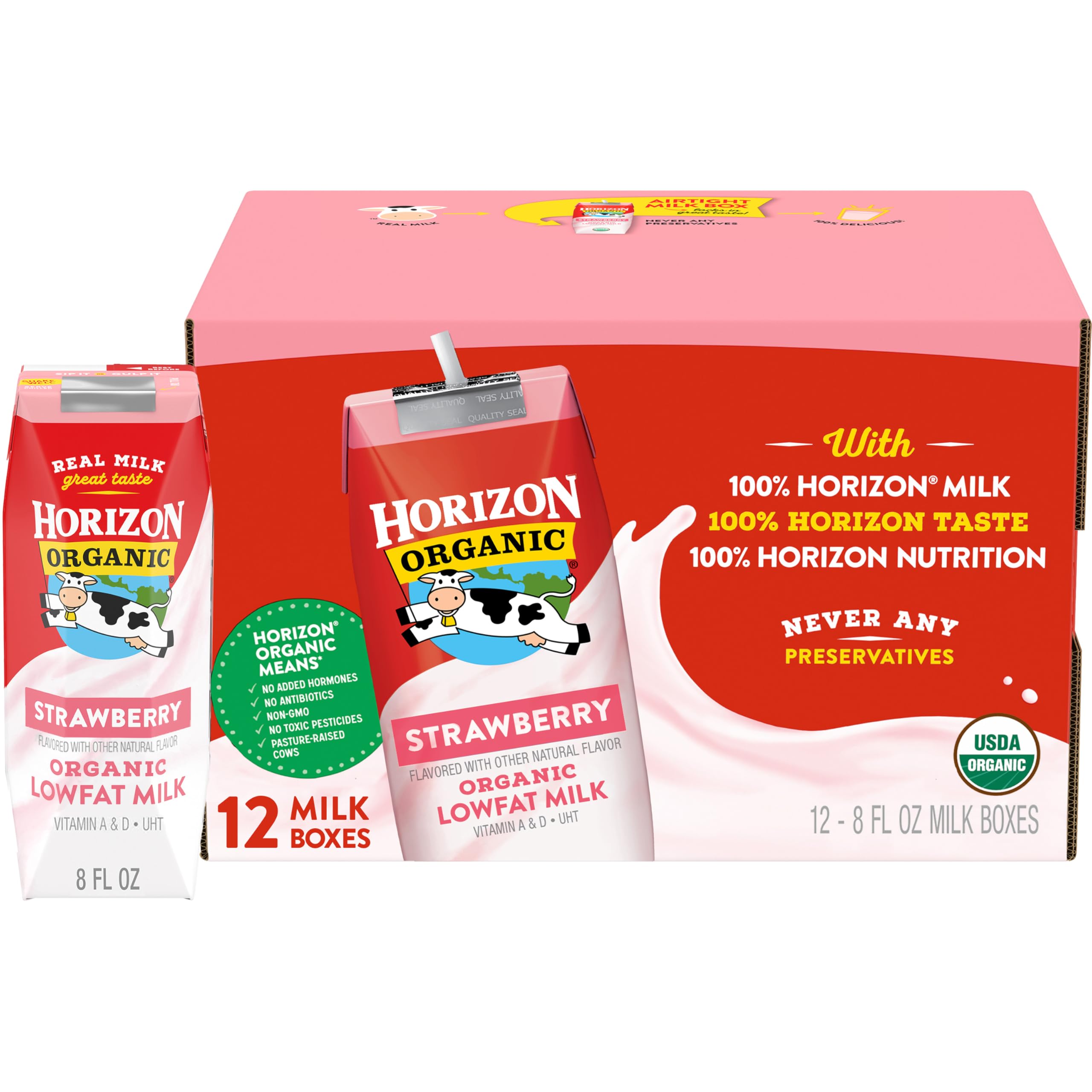 Horizon Organic caja frontal mostrando diseño y conveniencia