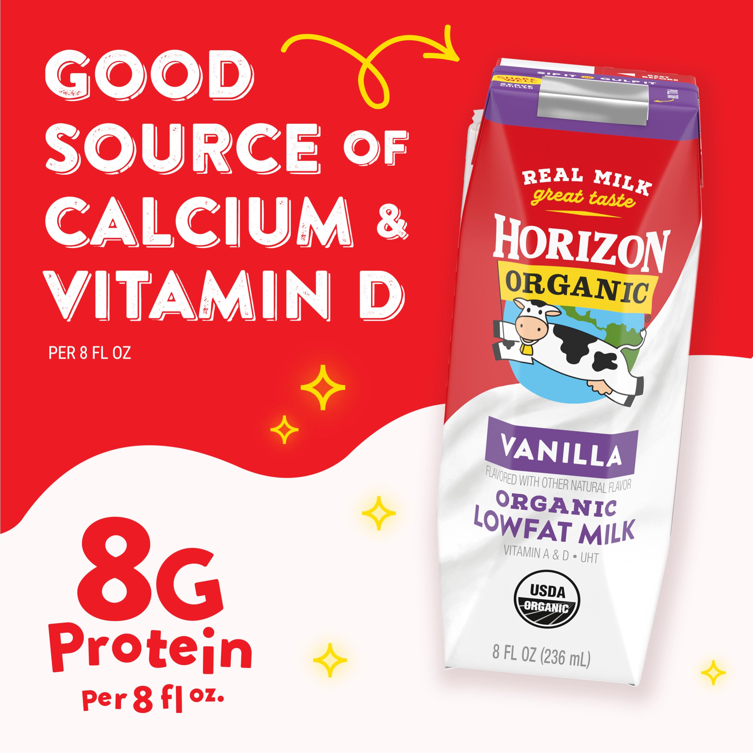 Horizon Organic lista de ingredientes orgánicos en el lateral
