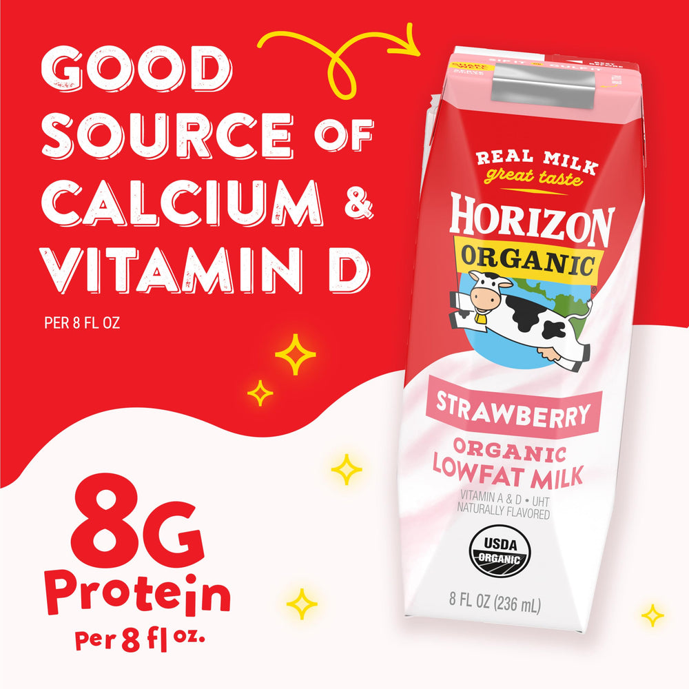 Horizon Organic en lonchera escolar mostrando portabilidad y nutrición