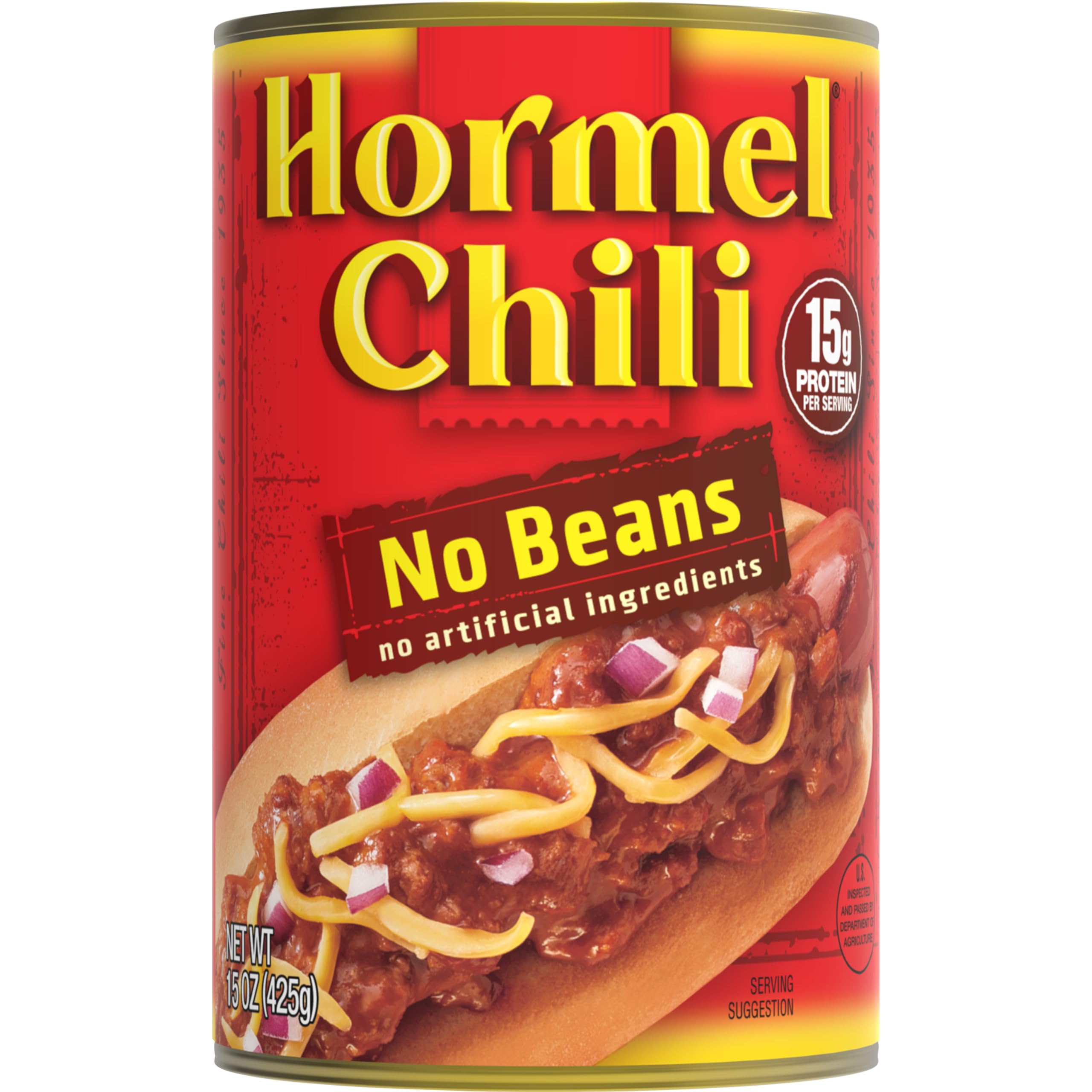 Hormel Chili lata frontal mostrando diseño y practicidad para almacenamiento