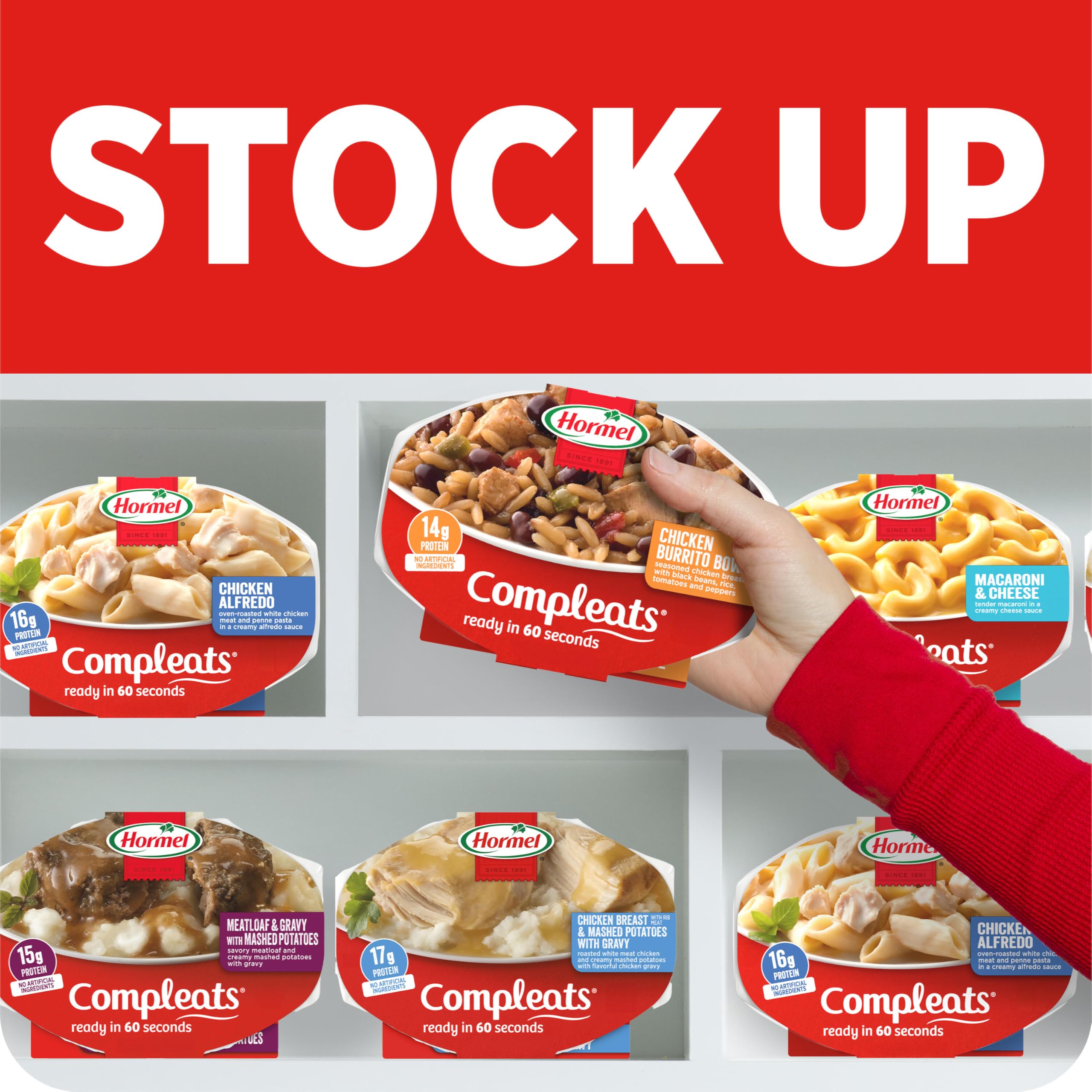 HORMEL COMPLEATS bandeja dentro del microondas demostrando calentado en 60 segundos