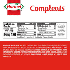 HORMEL COMPLEATS bandeja abierta mostrando pollo, arroz y verduras listos para calentar