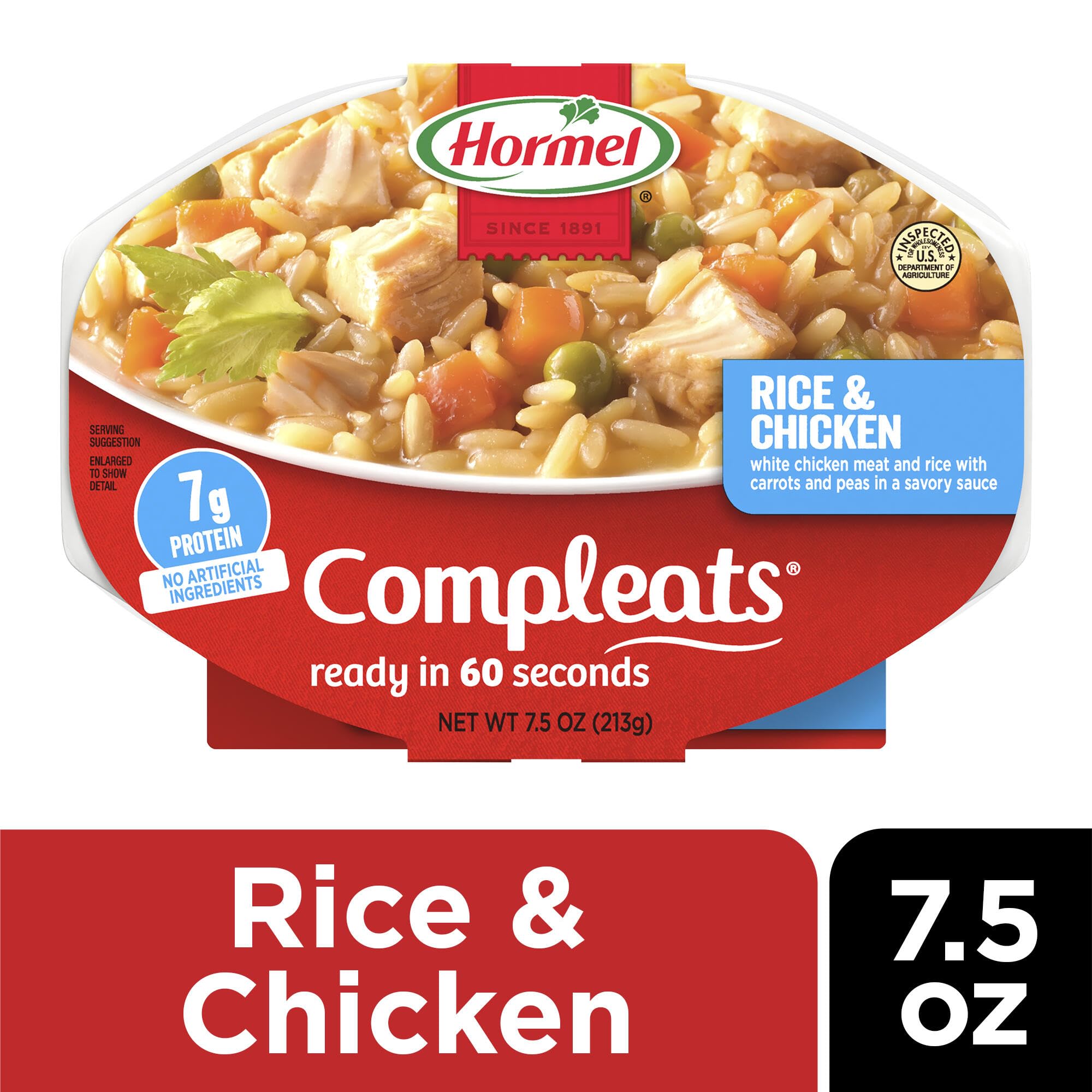 HORMEL COMPLEATS ingredientes crudos mostrados junto a la bandeja para transparencia
