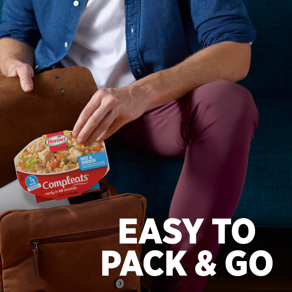 HORMEL COMPLEATS bandeja servida en una cocina casera lista para comer al instante
