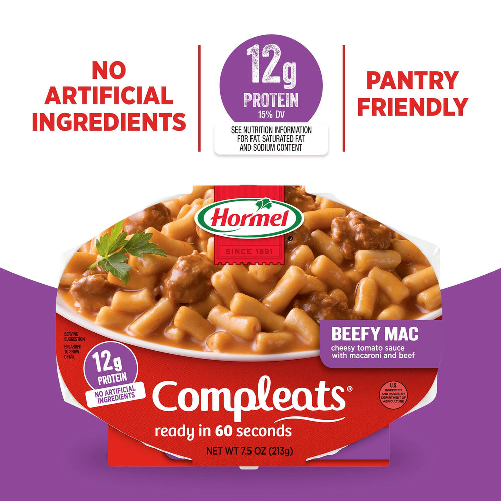 HORMEL COMPLEATS en un escritorio de oficina como almuerzo rápido y sin preparación