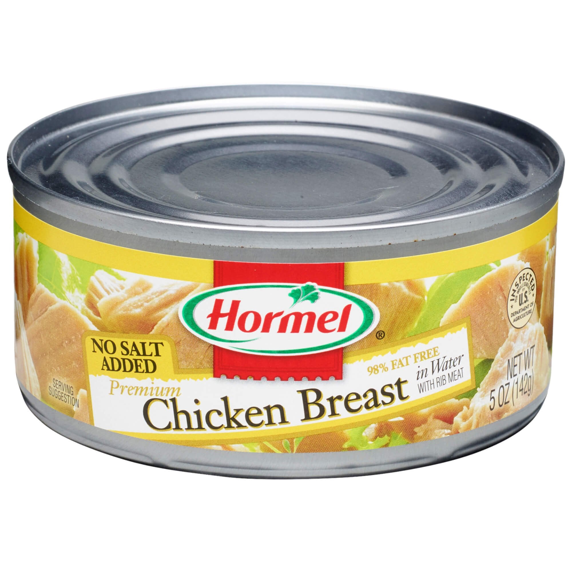 HORMEL lata frontal mostrando pechuga de pollo lista para usar y almacenamiento práctico