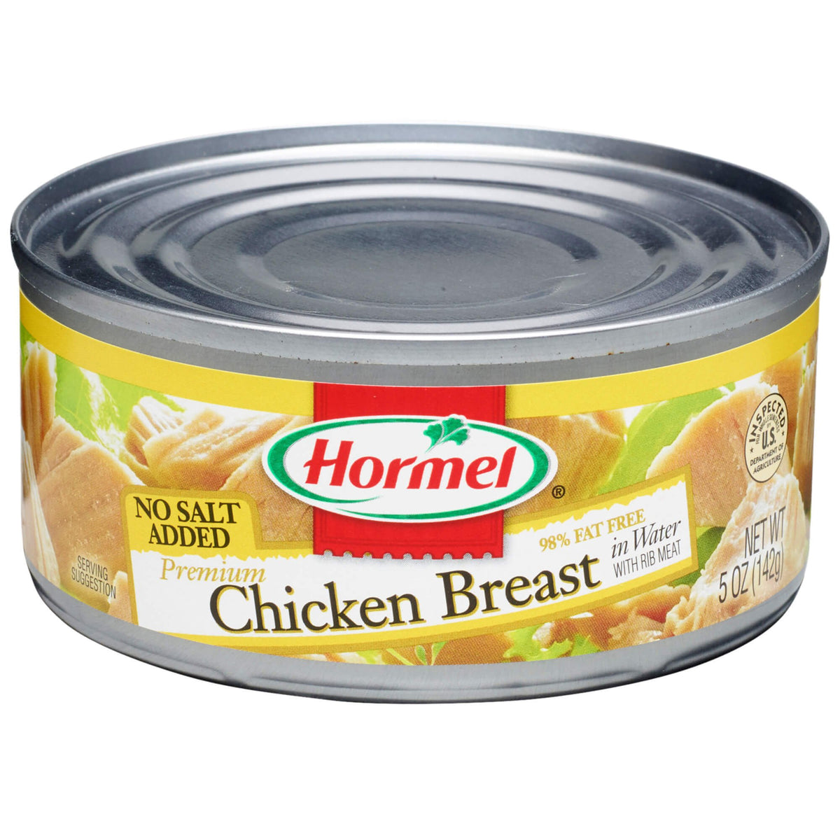 HORMEL lata frontal mostrando pechuga de pollo lista para usar y almacenamiento práctico