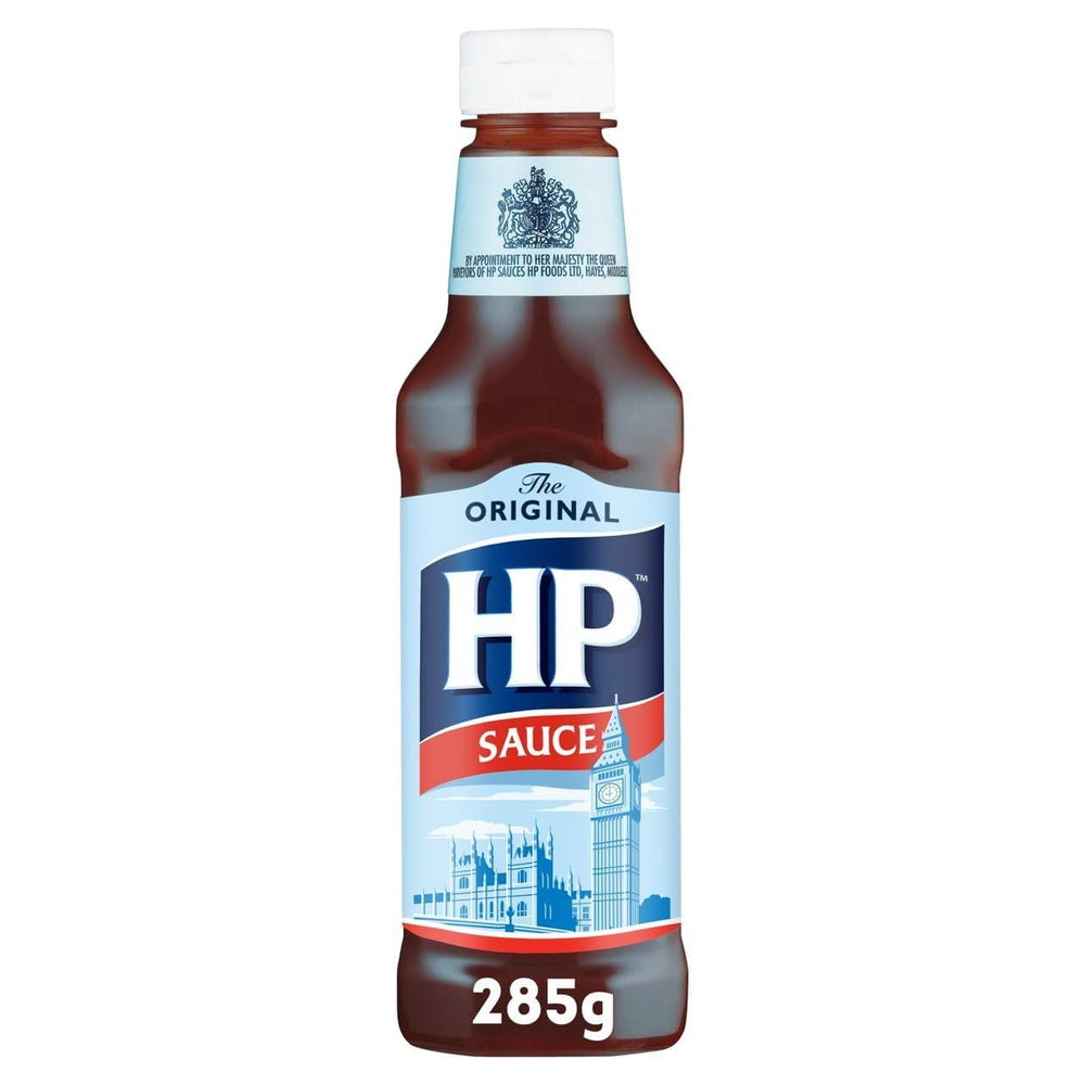 Frentes de los dos frascos HP Sauce Brown Original mostrando etiqueta y formato práctico