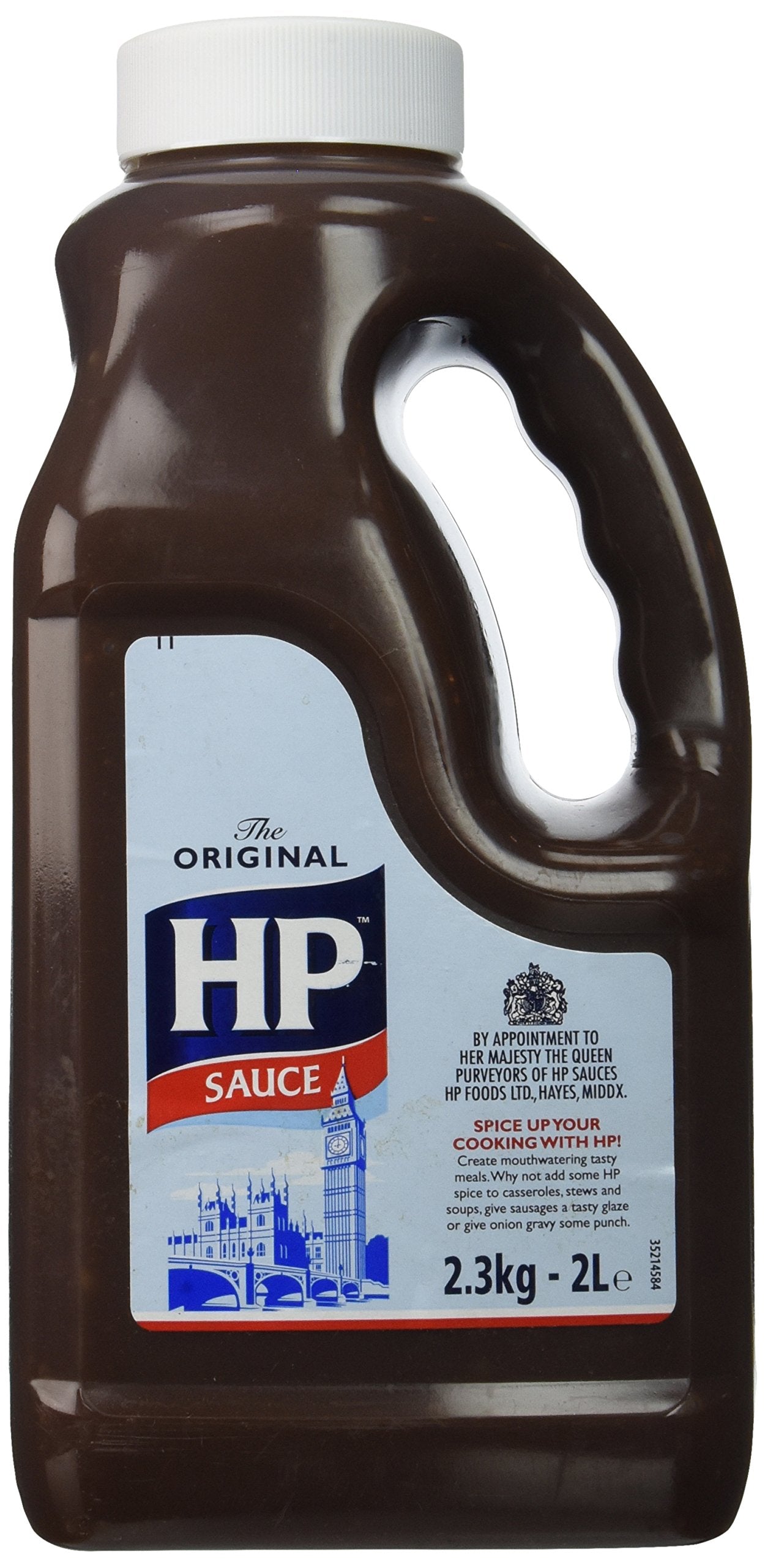 Botella HP Sauce 2 L frontal mostrando etiqueta clara y capacidad para catering