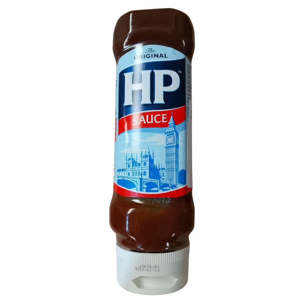 HP Sauce vista frontal del envase Topdown, práctico vertido