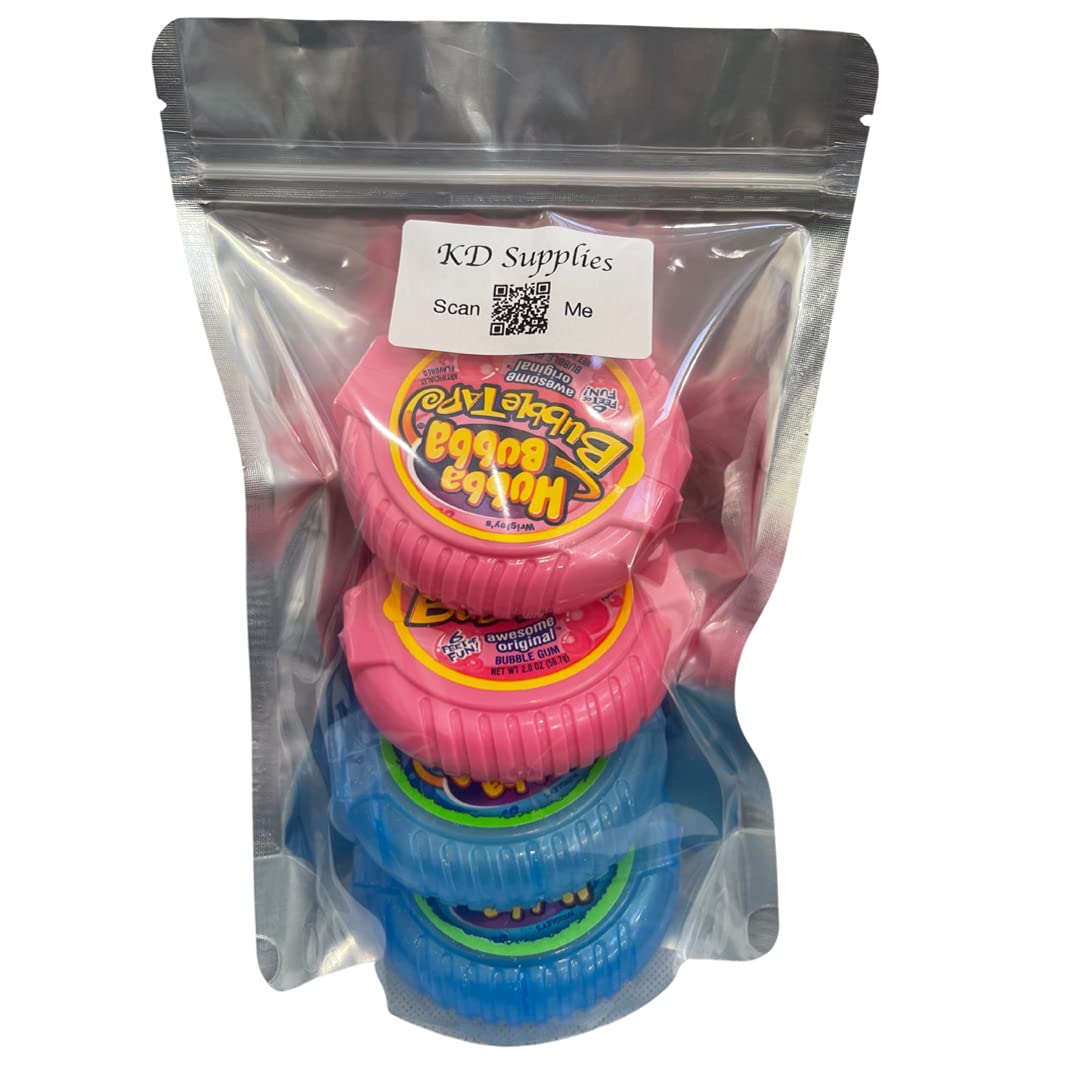 Hubba Bubba bolsa resellable abierta mostrando los rollos y el sello para conservar