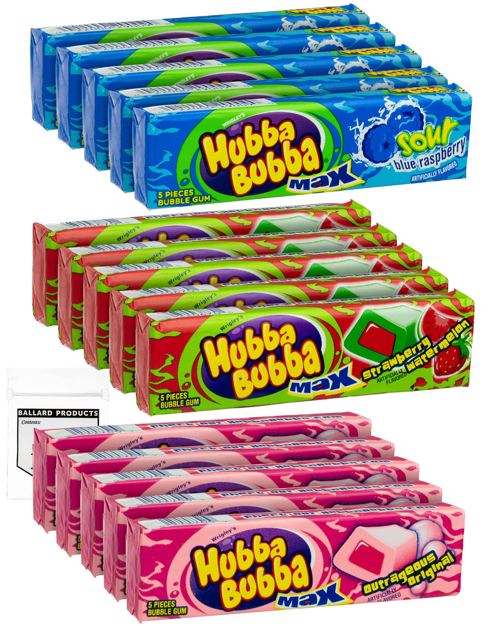 Ballard Products Hubba Bubba paquete frontal con tres sabores para compartir