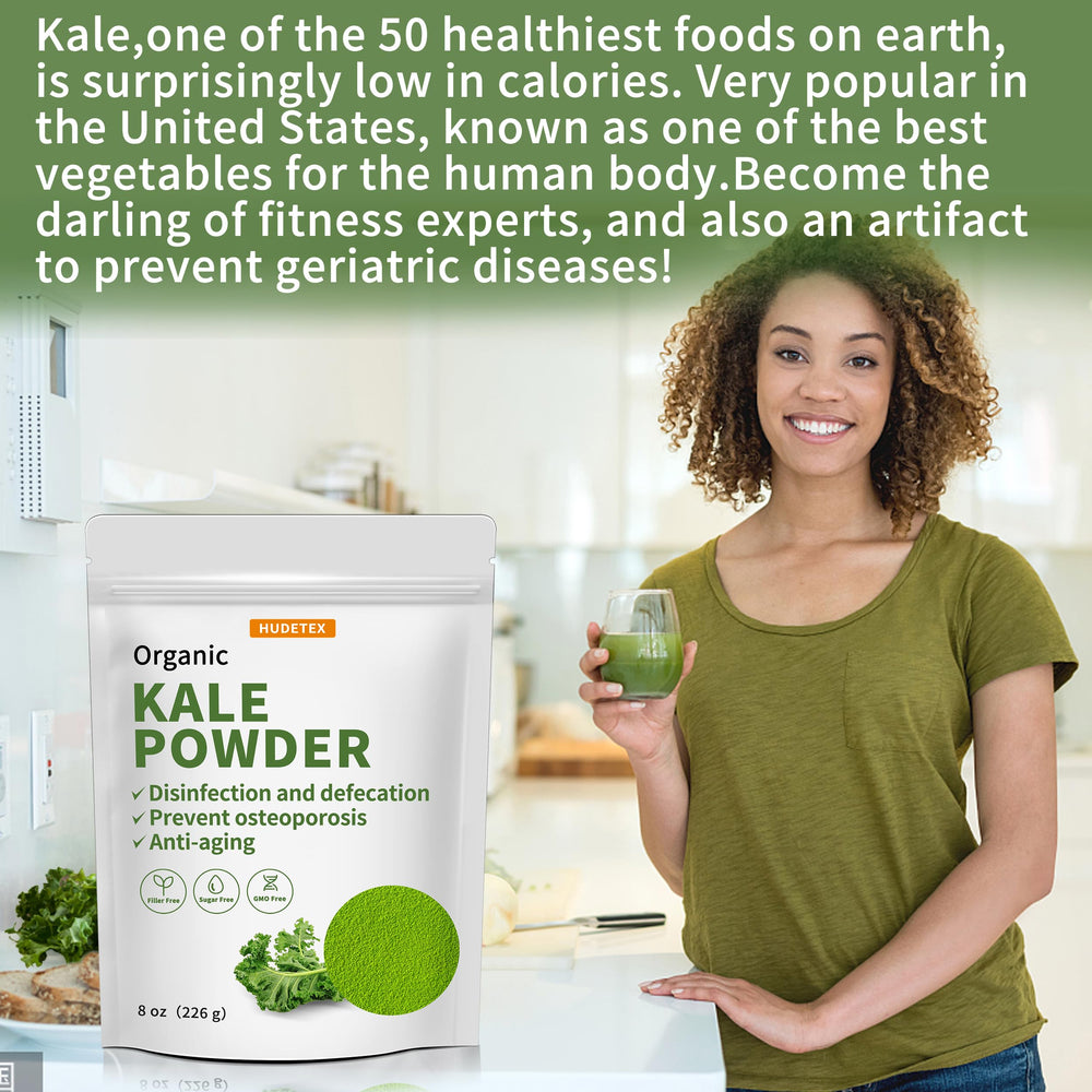Hudetex escena de desayuno con polvo de kale en batido y bowl saludable