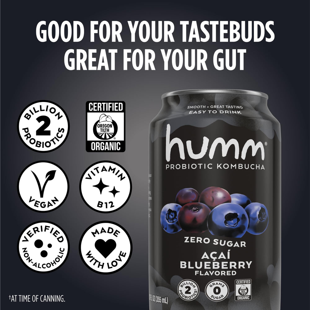 Humm lata en mano para comparar tamaño 12 oz y portabilidad