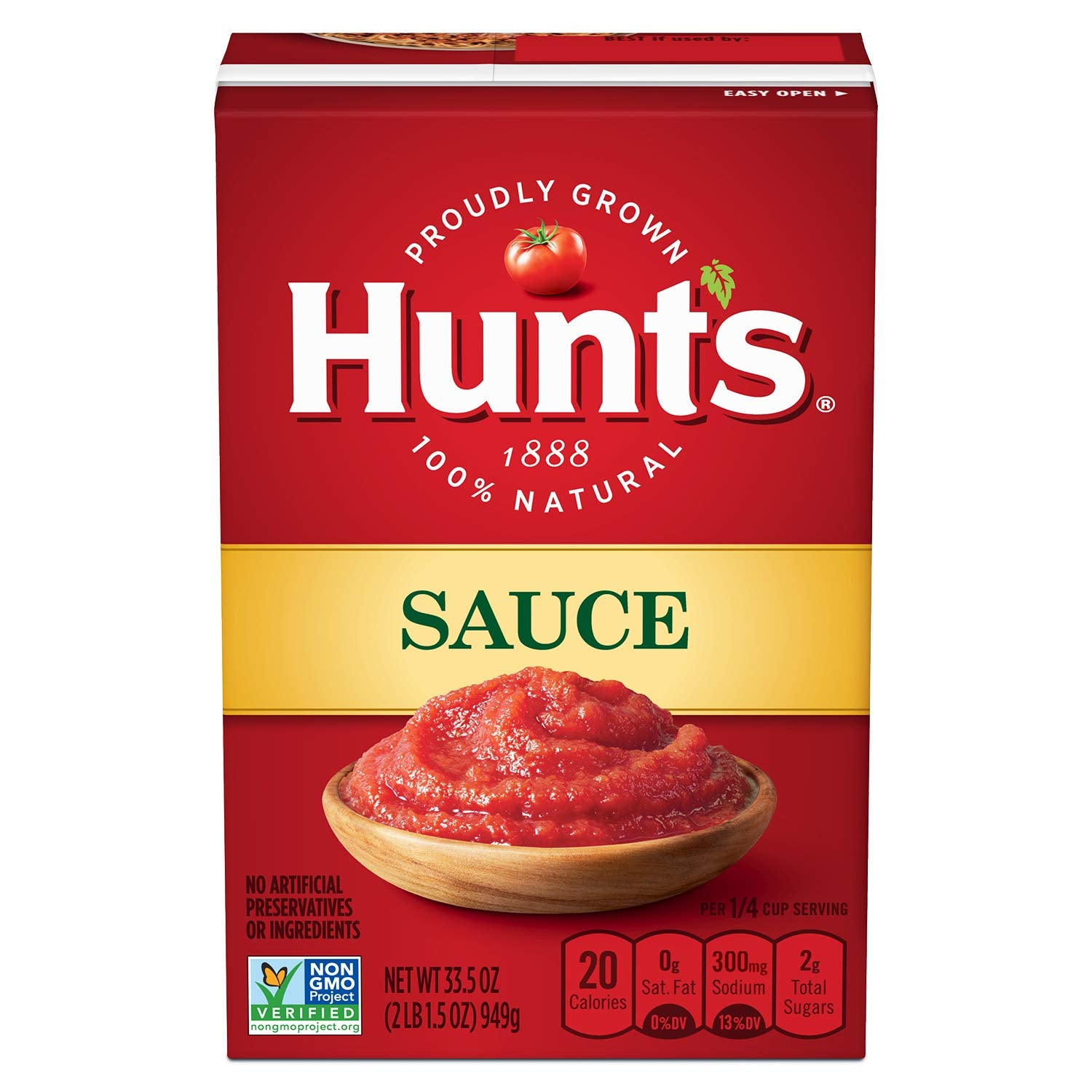 Hunt's frente del cartón mostrando presentación y ventaja práctica