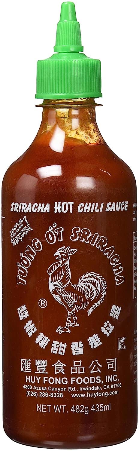 Huy Fong botella frontal pack de 2 mostrando etiqueta y tamaño práctico