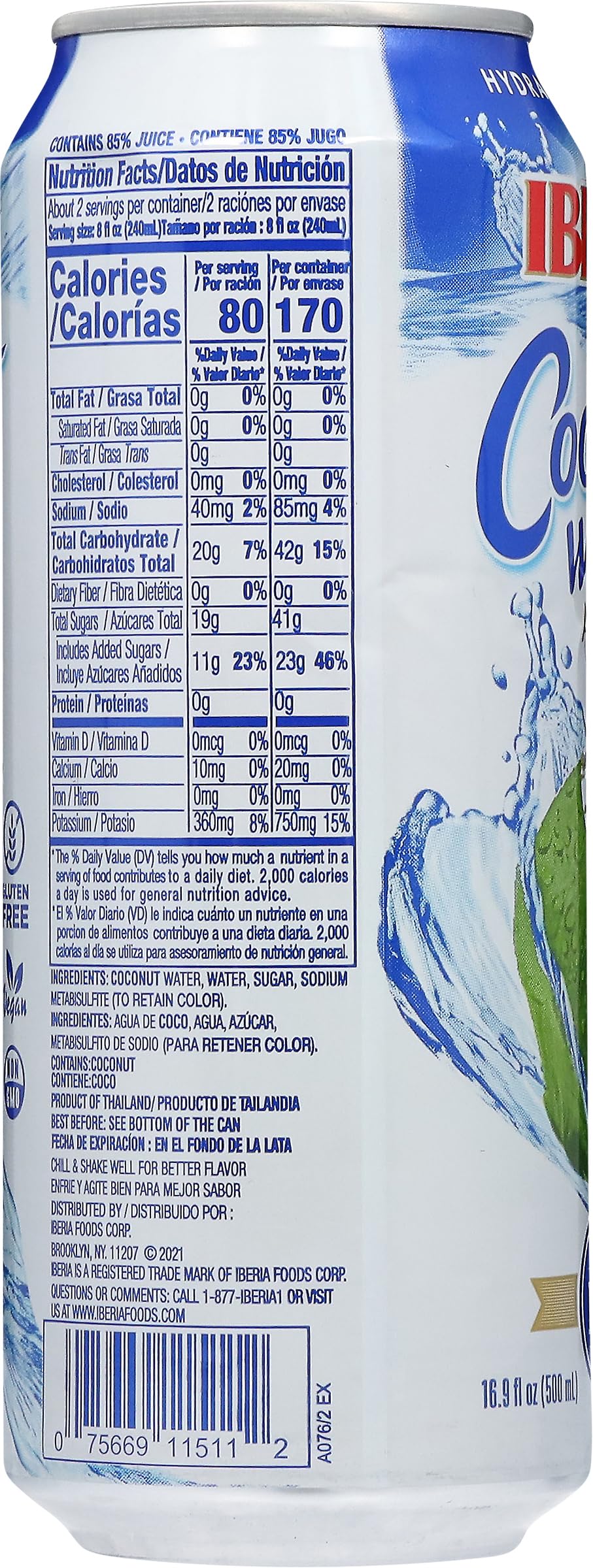 Iberia agua de coco servida en vaso fresca y lista para beber