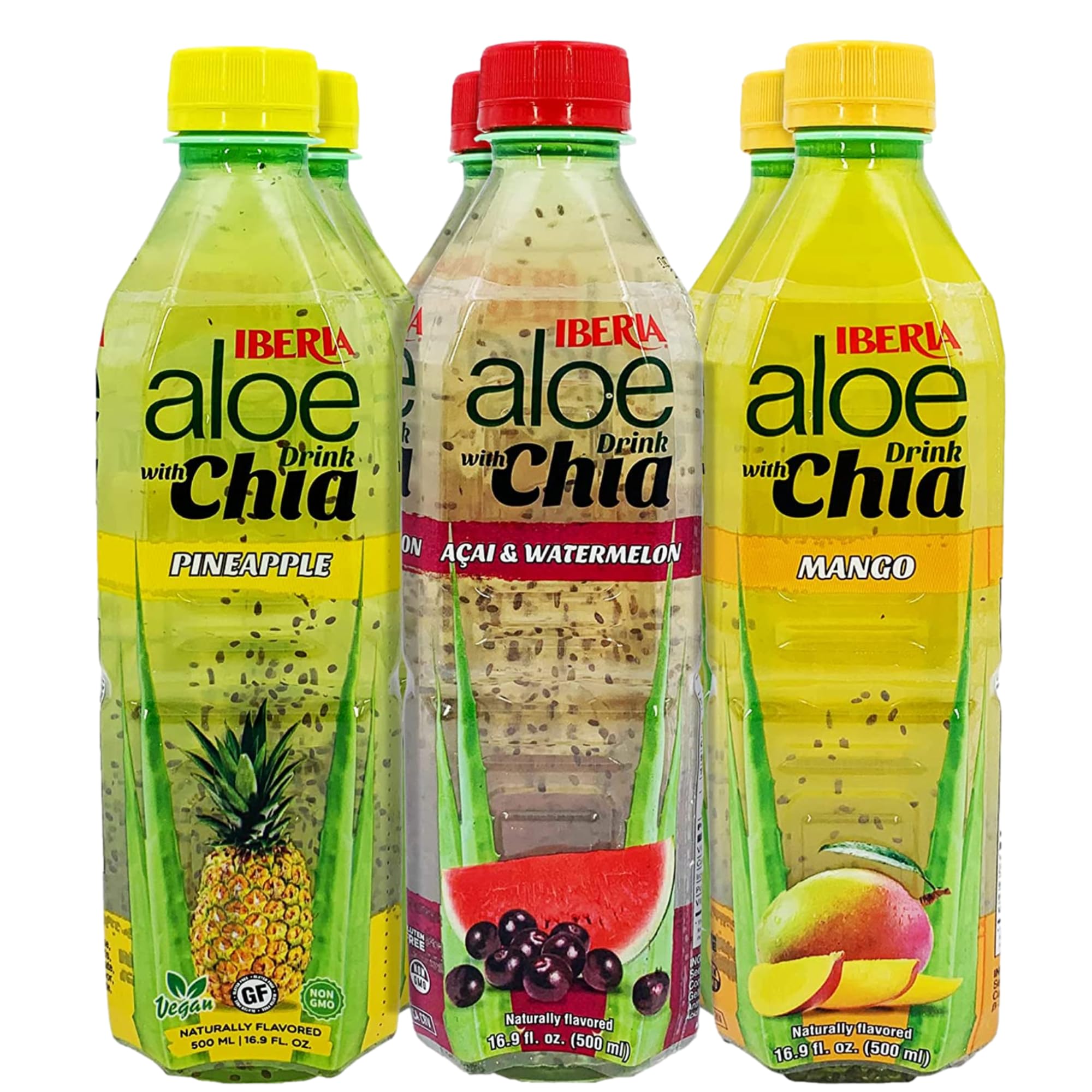 Iberia pack frontal con botellas y etiquetas claras, muestra variedad de sabores y conveniencia