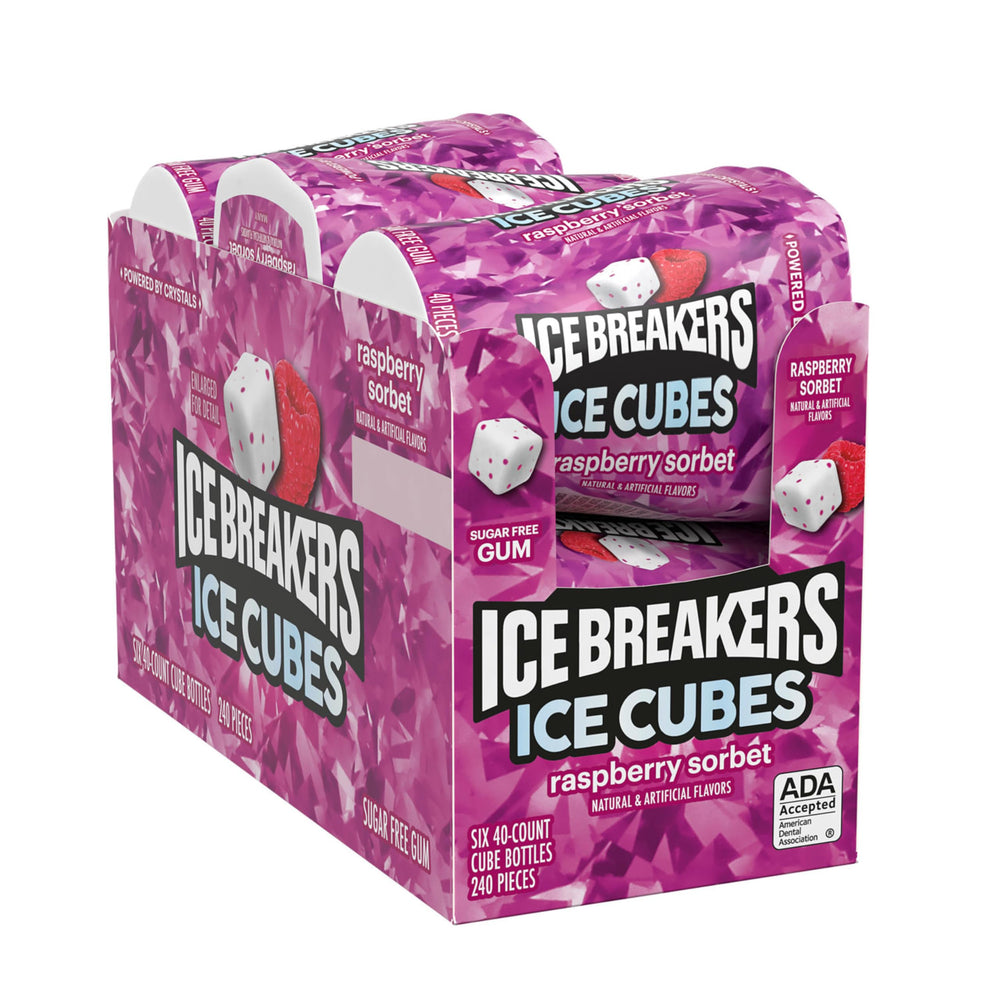 Ice Breakers botella abierta con piezas visibles, fácil acceso y tapa resellable