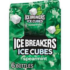 Ice Breakers frasco frontal mostrando etiqueta y chicles, conveniencia inmediata