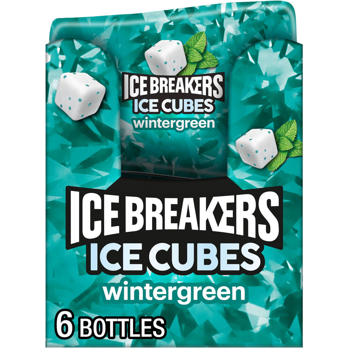 Ice Breakers vista frontal de la botella con etiqueta y beneficio de frescura