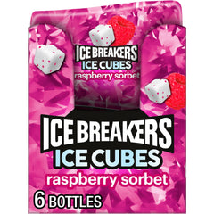Ice Breakers vista frontal de la caja mostrando las seis botellas y la marca, conveniencia inmediata
