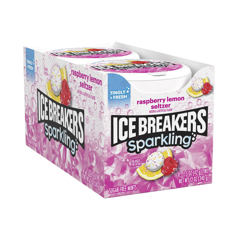 Ice Breakers lata frontal con diseño y mints listos para llevar