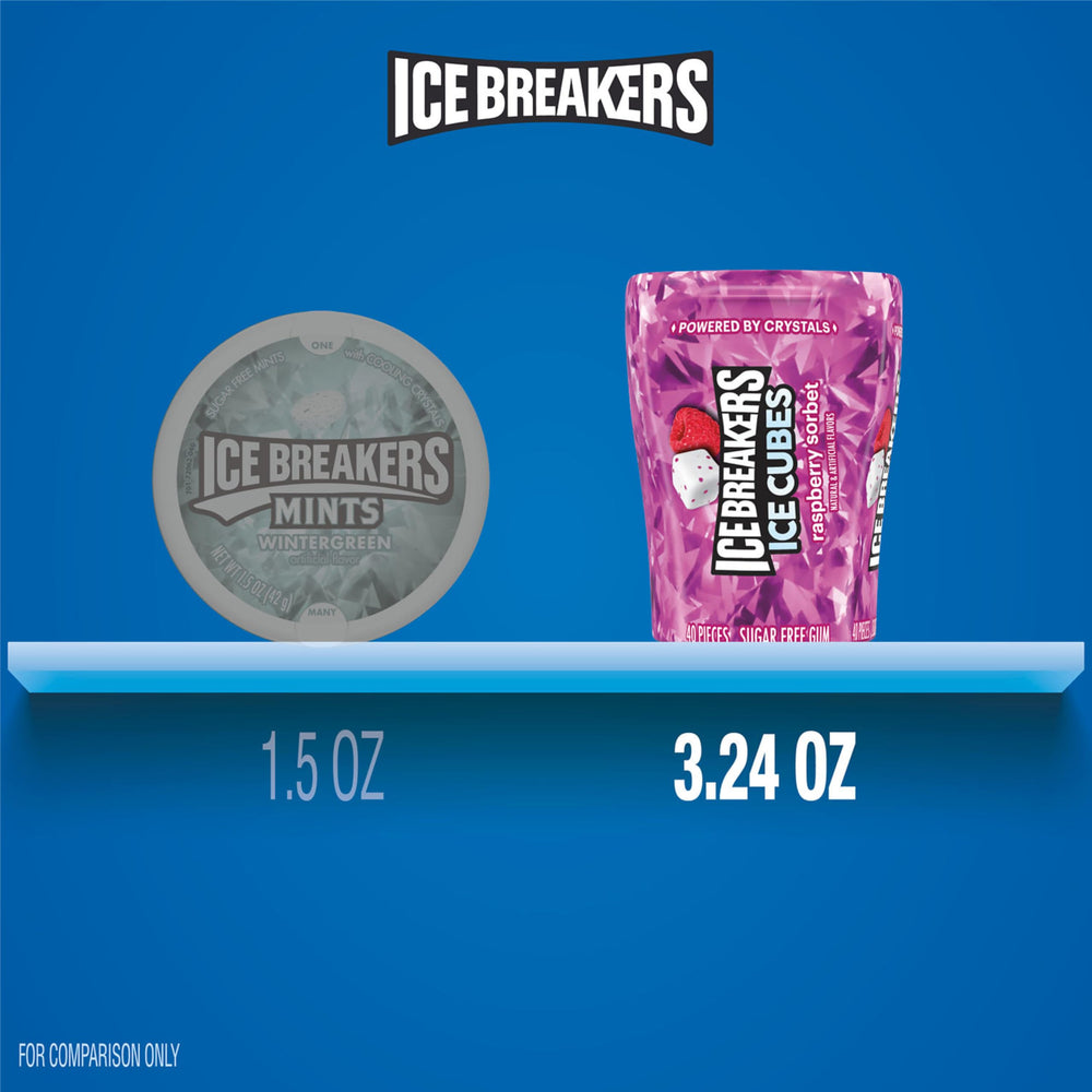 Ice Breakers primer plano de un cubito de chicle, muestra textura y atractivo frutal