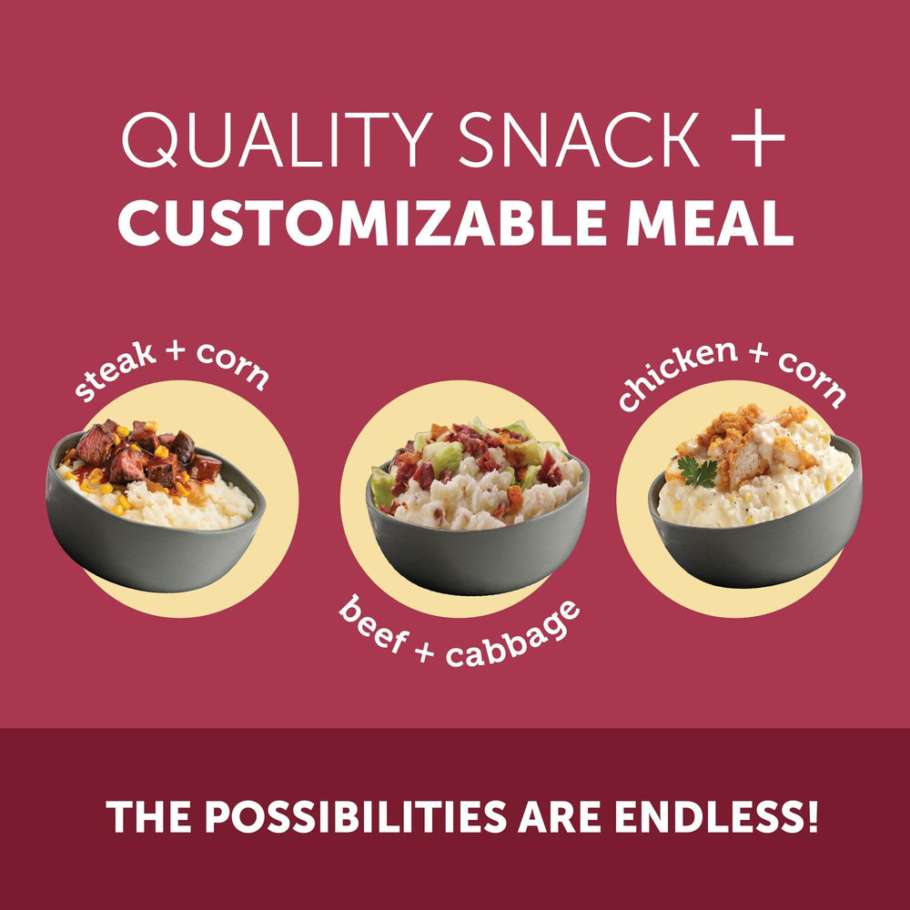 Idahoan pouch junto a utensilios para comparar tamaño y porciones