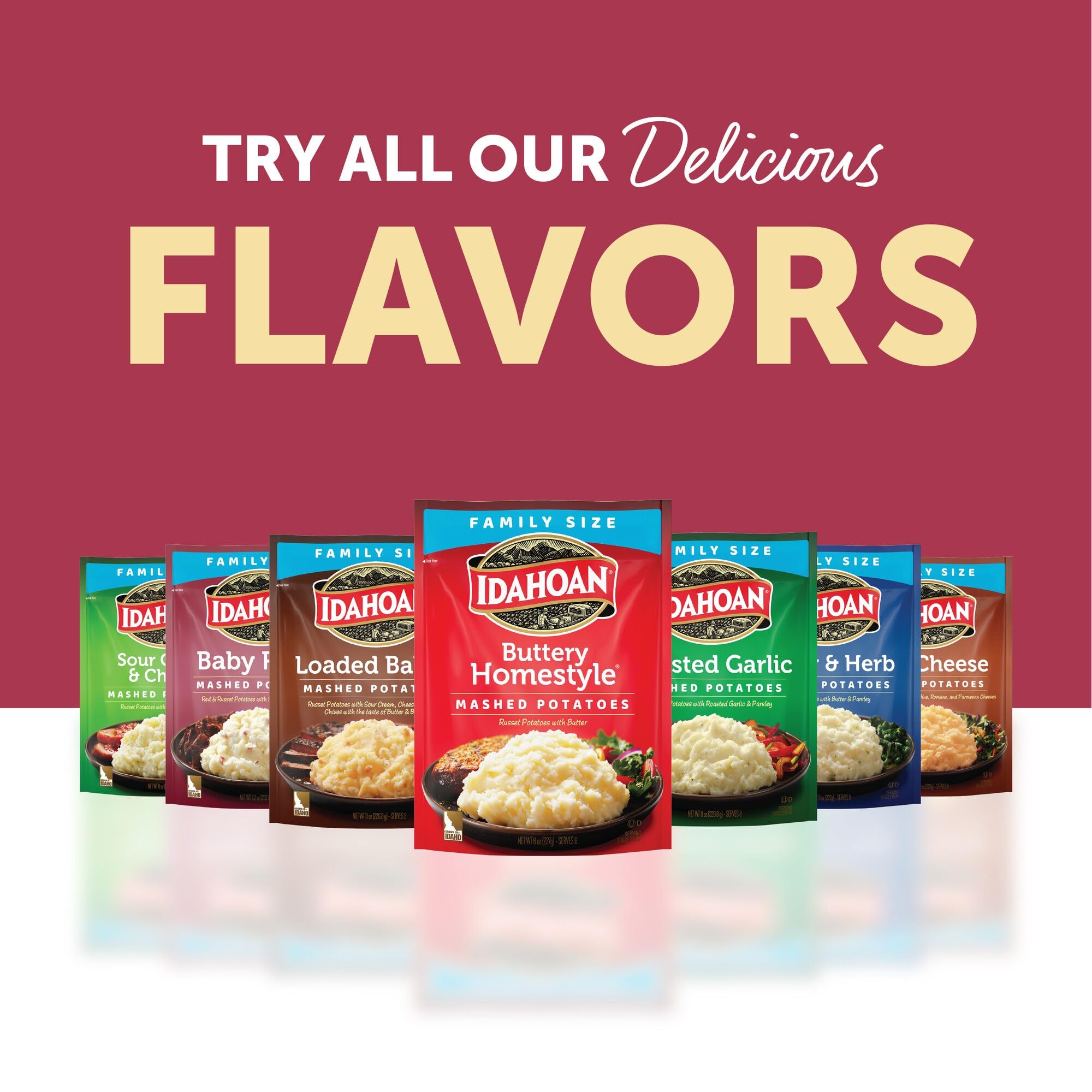 Idahoan ingredientes de papas reales resaltando origen y calidad