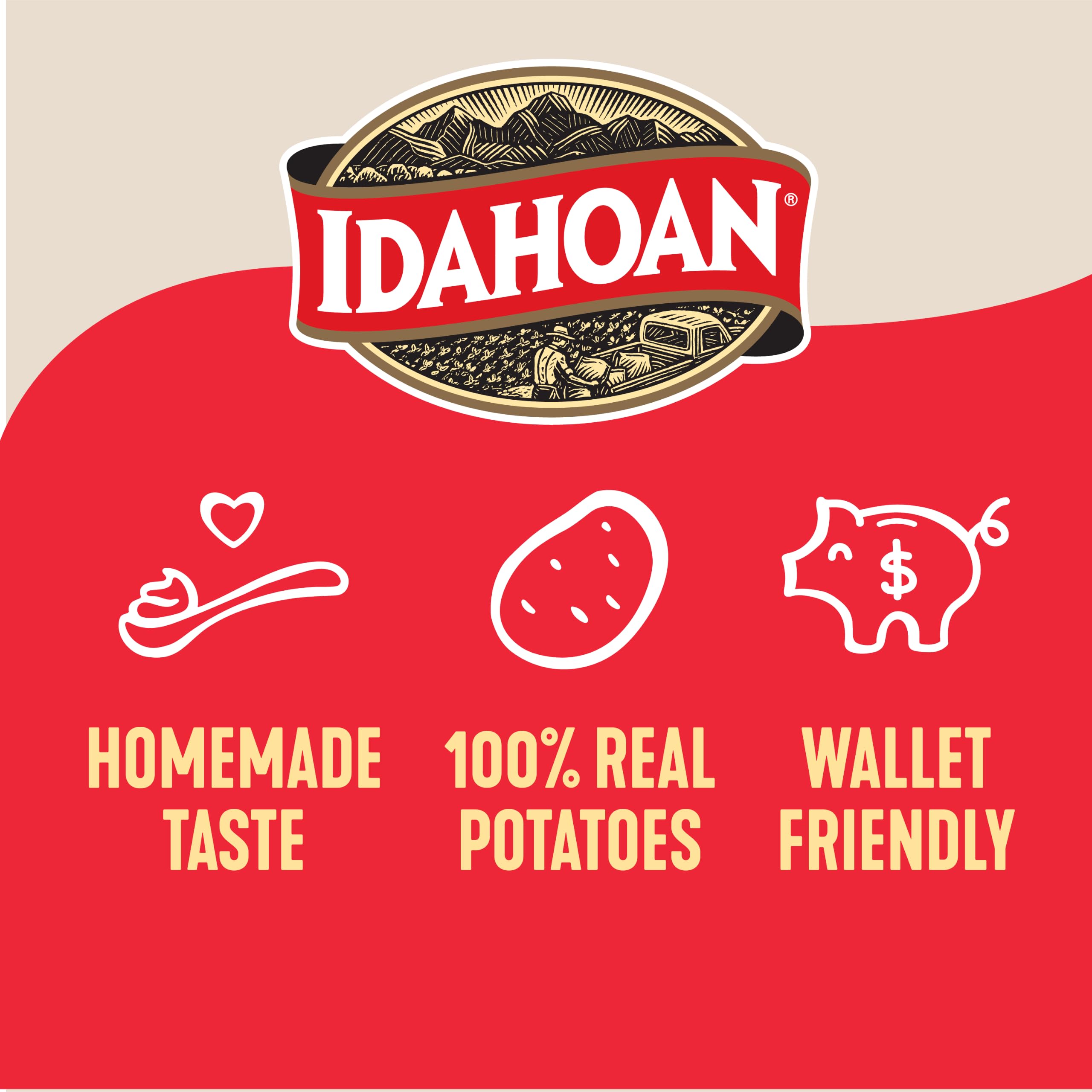 idahoan bolsa 4oz abierta con puré seco, preparación simple en minutos