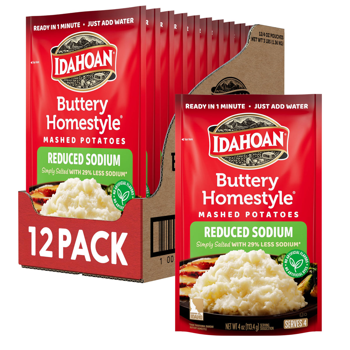 idahoan frente del paquete mostrando diseño y marca, conveniencia inmediata