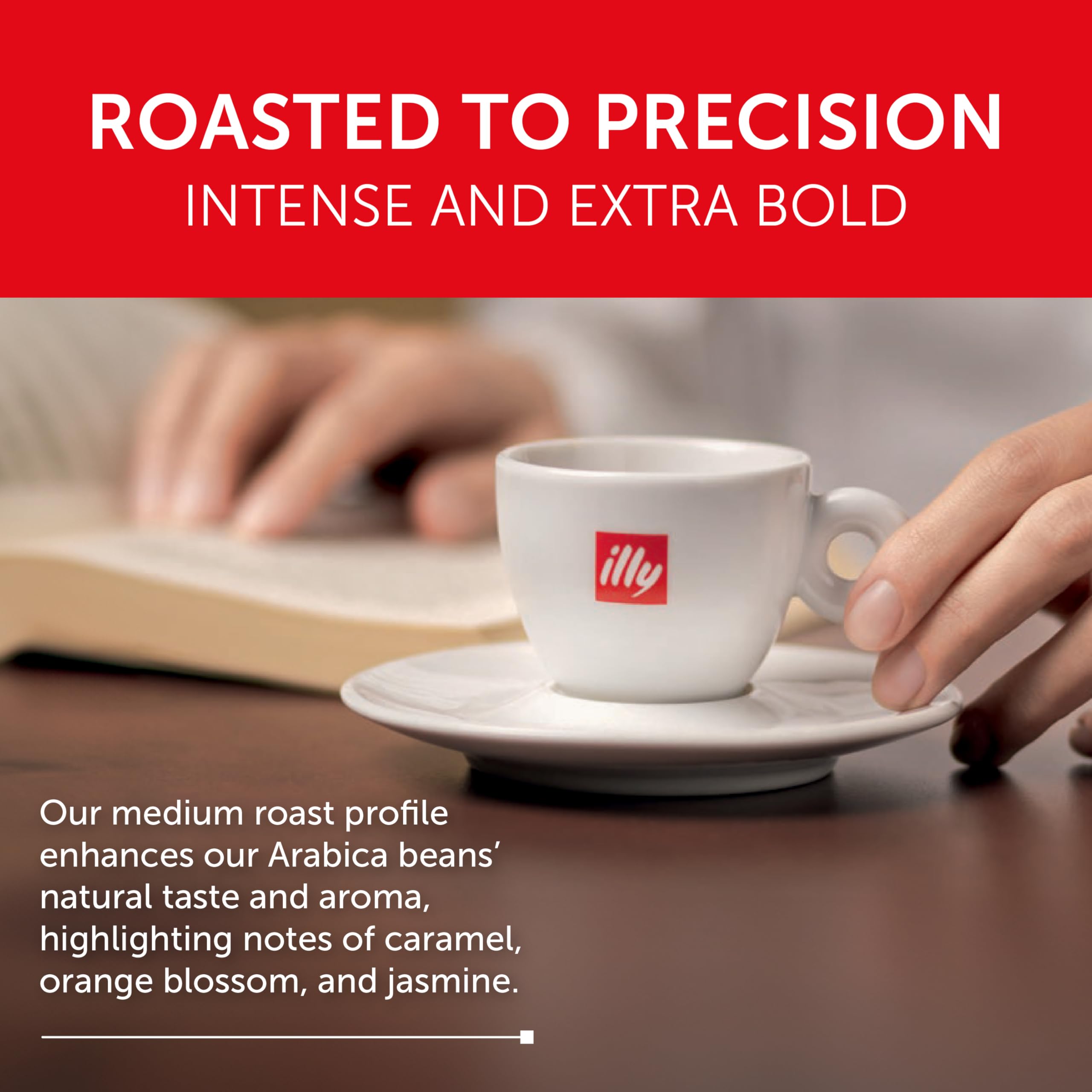 illy espresso servido en taza con crema, sabor equilibrado
