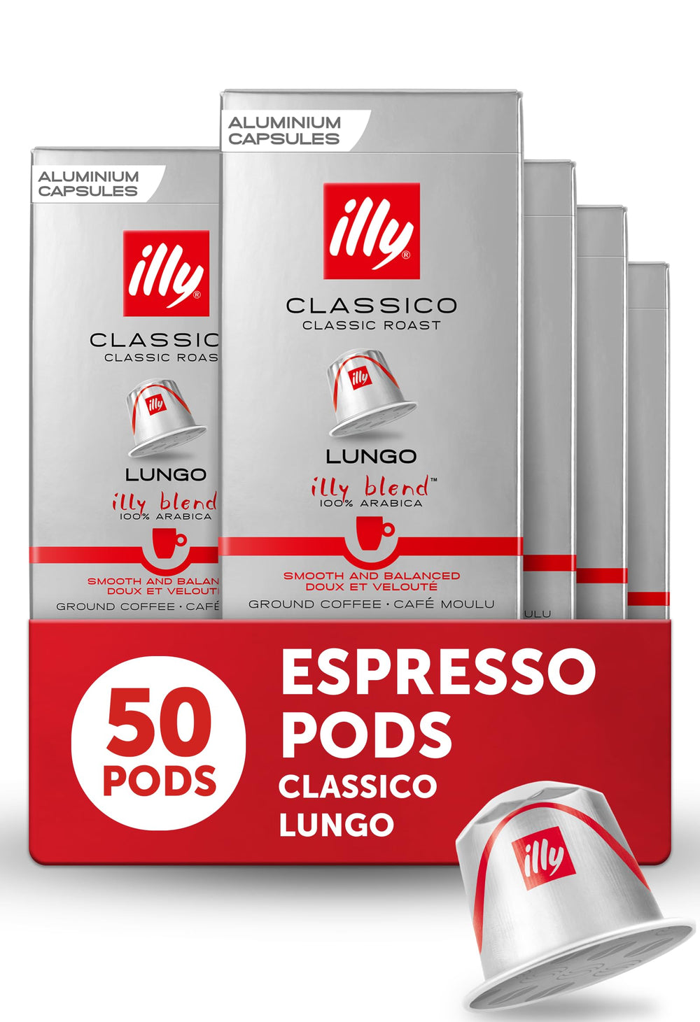 illy cápsulas Classico Lungo frente mostrando diseño y marca, conservación del aroma