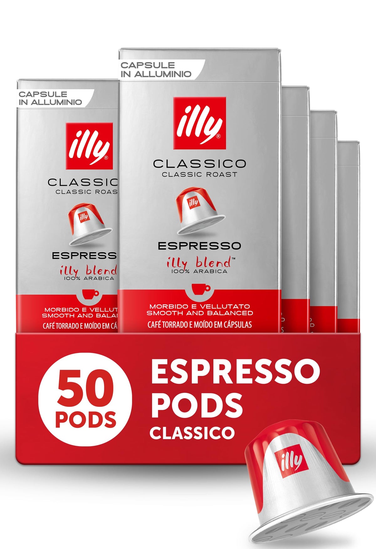 illy empaquetado frontal mostrando 5 paquetes, comodidad y frescura