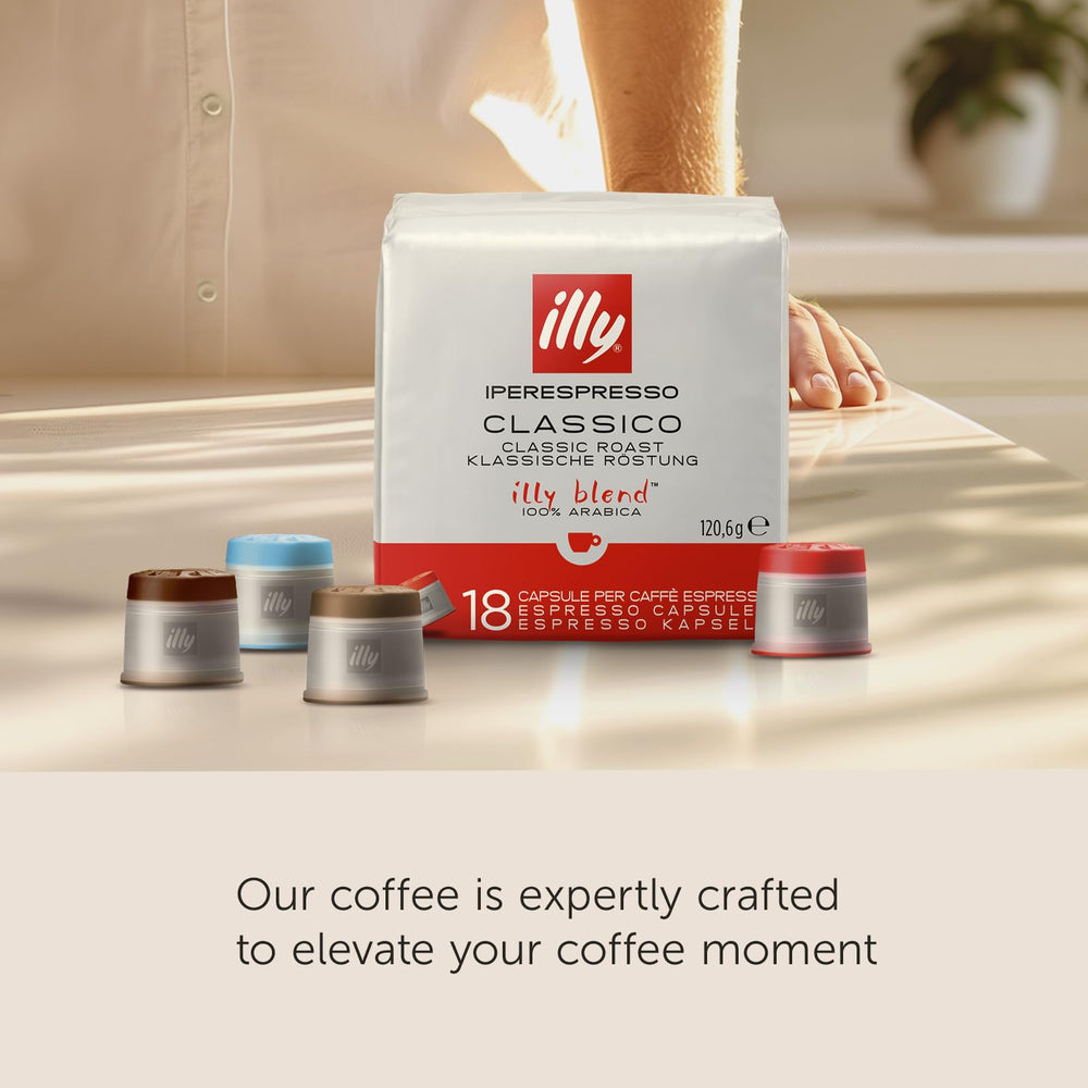 illy caja de cápsulas Classico abierta con cápsulas alineadas lista para usar