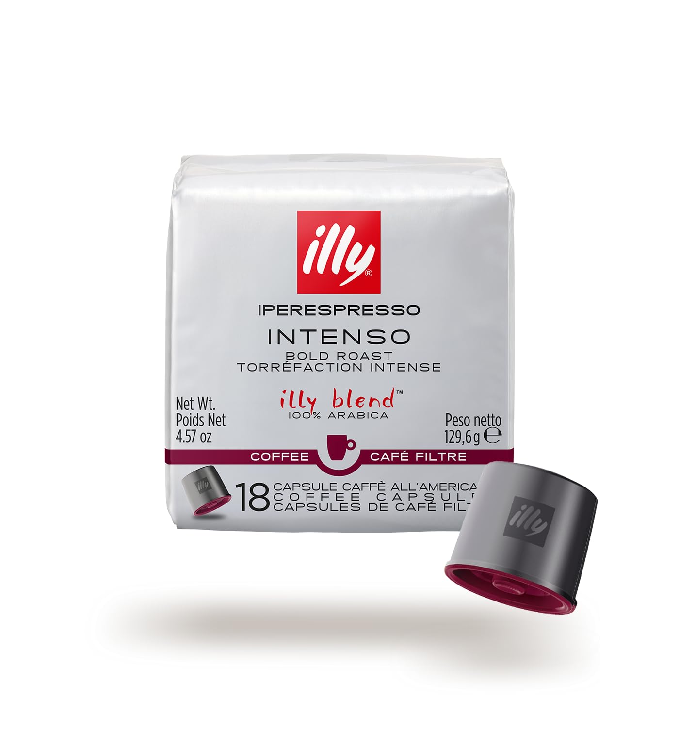 illy paquete frontal mostrando 18 cápsulas y diseño, seguridad y conveniencia