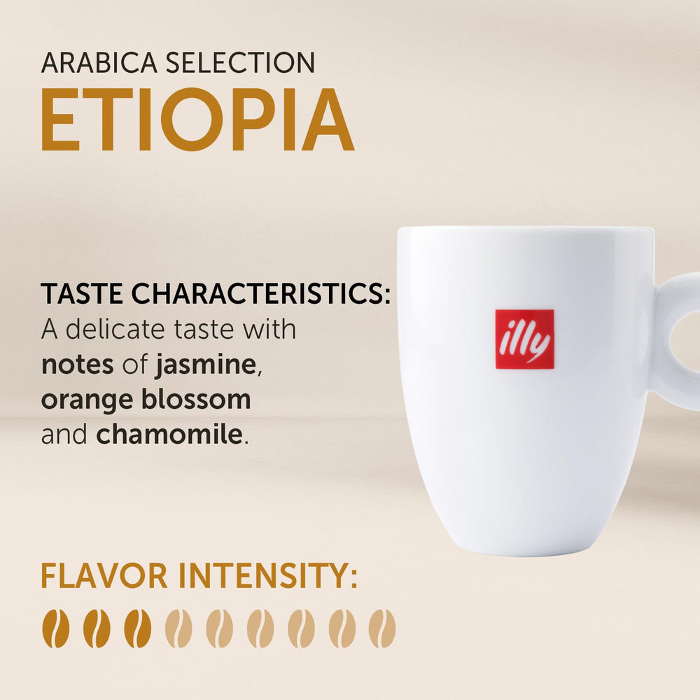 illy primer plano de granos de Etiopía resaltando textura aromática