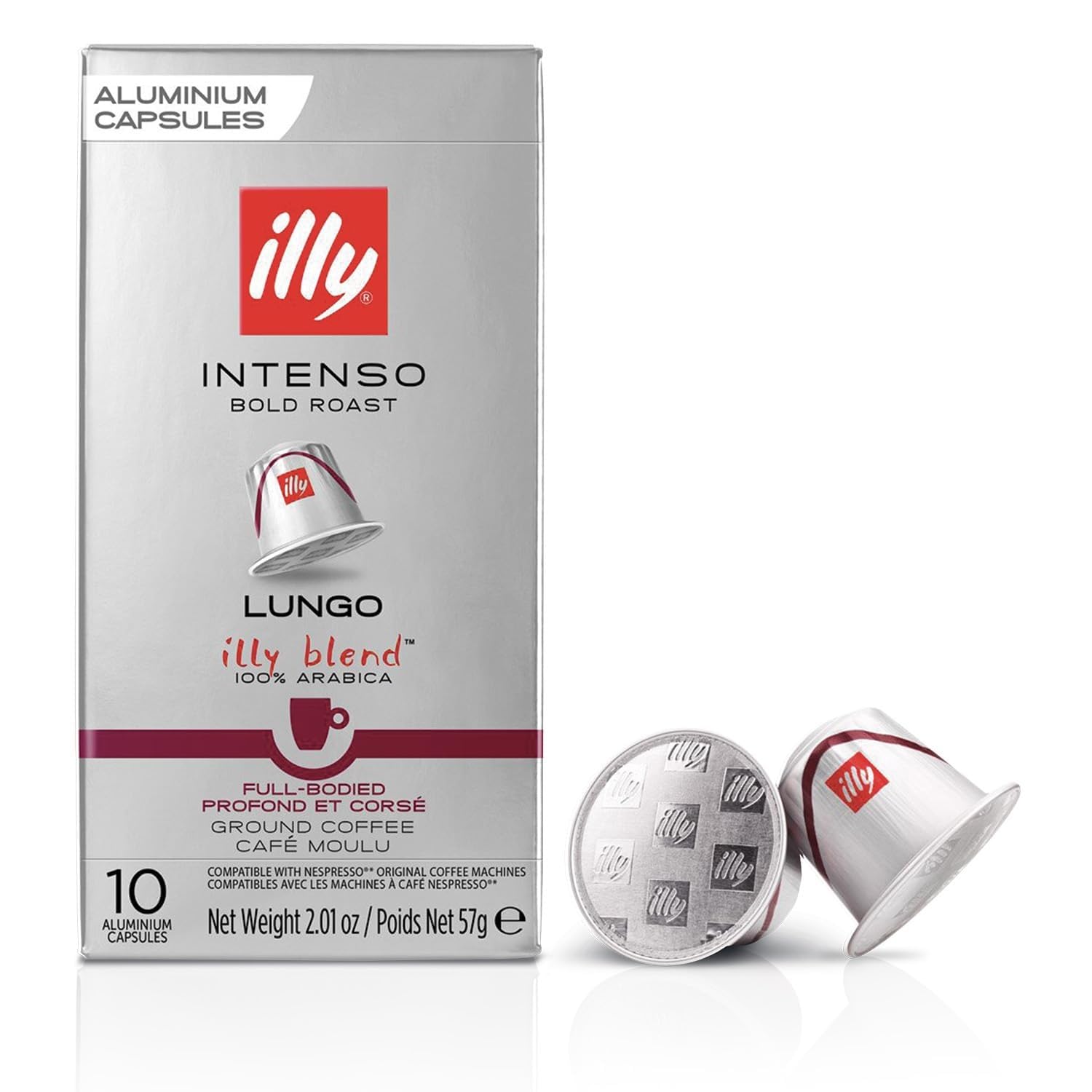 illy vista frontal del empaque con 10 cápsulas, presentación clara