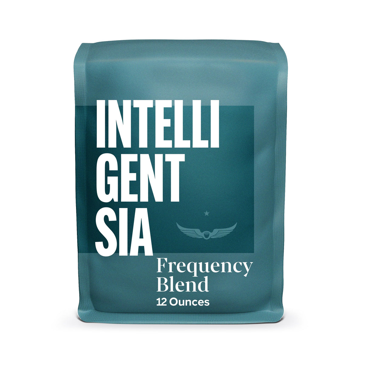Intelligentsia empaque frontal del Frequency Blend mostrando marca y tamaño 12 oz, garantía de calidad