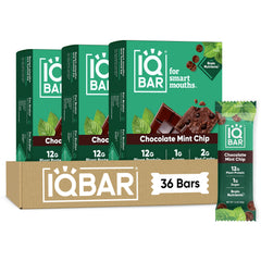 IQBAR frontal del paquete Chocolate Mint Chip mostrando diseño y conveniencia